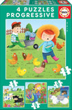Educa: Farm Animals Progressive - Puzzles (6, 9, 12, 16pc Jigsaws) Board Game