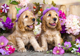 Enjoy Puzzle: Spaniel Puppies with Flower Hats (1000pc Jigsaw) Board Game
