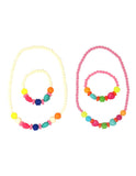 Pink Poppy: Jewellery Fluorescent Bead Necklace & Bracelet Set