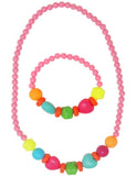 Pink Poppy: Jewellery Fluorescent Bead Necklace & Bracelet Set