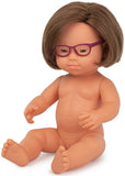 Miniland: Anatomically Correct Baby Doll - Caucasian Girl, Down Syndrome, Undressed, with Glasses (38 cm)