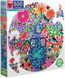 eeBoo: Birds and Flowers - Round Puzzle (500pc Jigsaw) Board Game