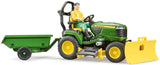 Bruder John Deere Lawn Tractor With Trailer And Gardener