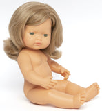 Miniland: Anatomically Correct Baby Doll - Blond Caucasian Girl (38cm)